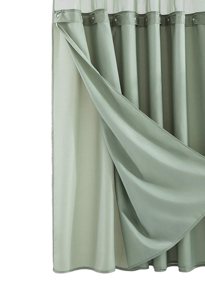 Sage Green Modern Grid Shower Curtain and Liner Set HomeRoots