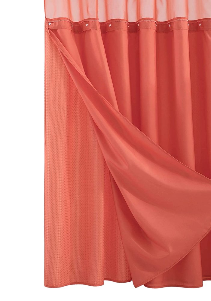 Coral Sheer and Grid Shower Curtain and Liner Set HomeRoots