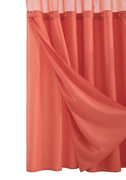 Coral Sheer and Grid Shower Curtain and Liner Set HomeRoots