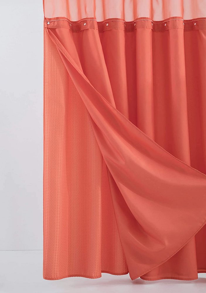 Coral Sheer and Grid Shower Curtain and Liner Set HomeRoots