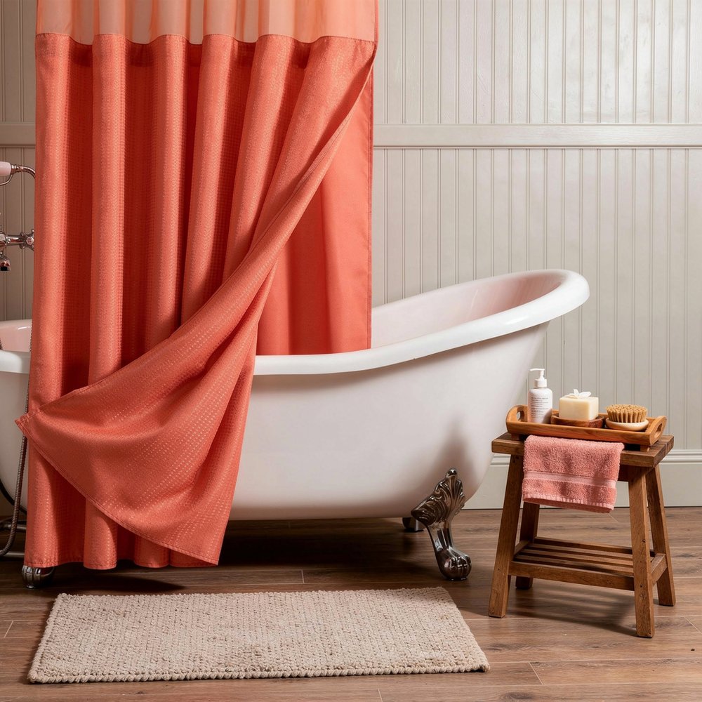 Coral Sheer and Grid Shower Curtain and Liner Set HomeRoots