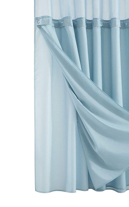 Light Blue Sheer and Grid Shower Curtain and Liner Set HomeRoots