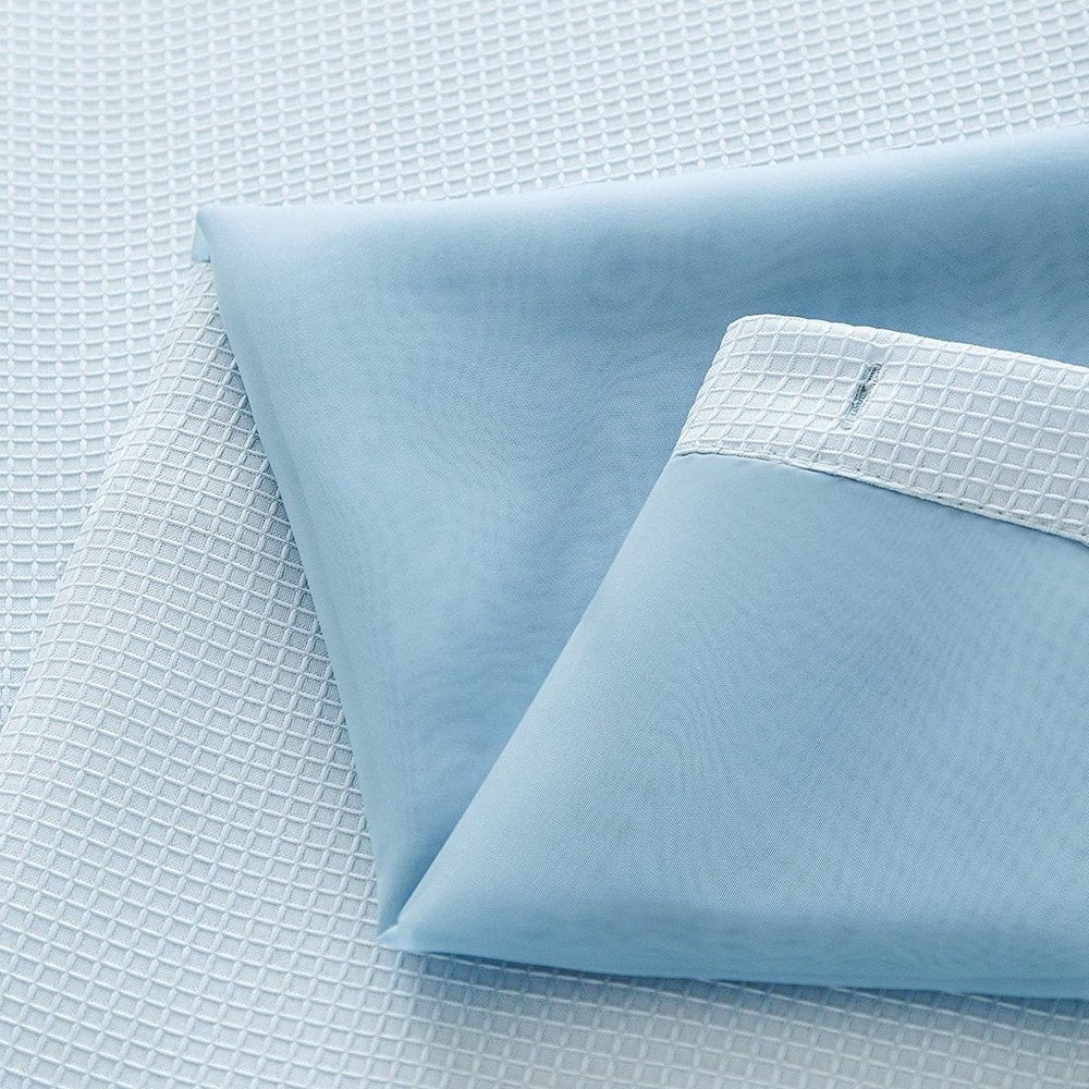 Light Blue Sheer and Grid Shower Curtain and Liner Set HomeRoots