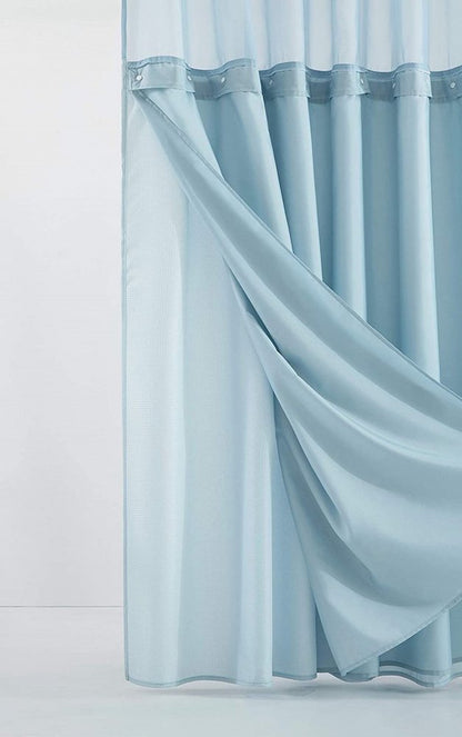 Light Blue Sheer and Grid Shower Curtain and Liner Set HomeRoots