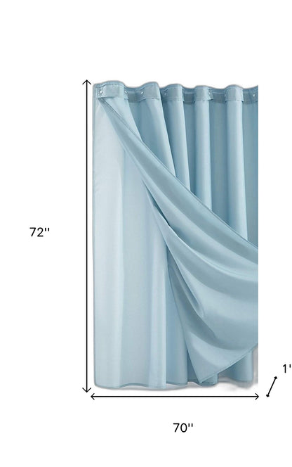 Light Blue Sheer and Grid Shower Curtain and Liner Set