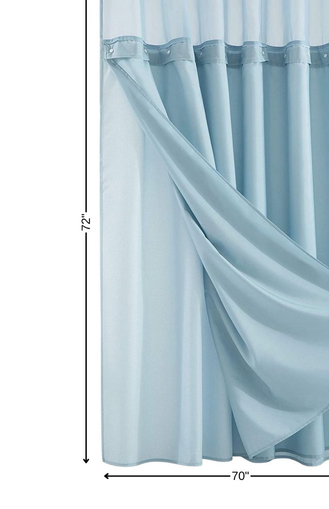 Light Blue Sheer and Grid Shower Curtain and Liner Set HomeRoots