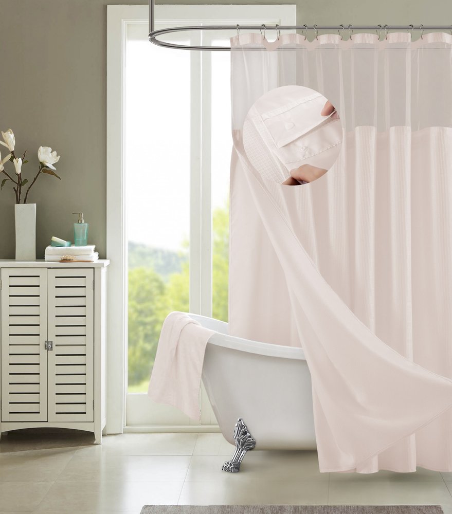 Blush Sheer and Grid Shower Curtain and Liner Set HomeRoots