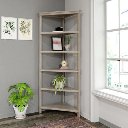 75" Gray Solid Wood Five Tier Corner Bookcase