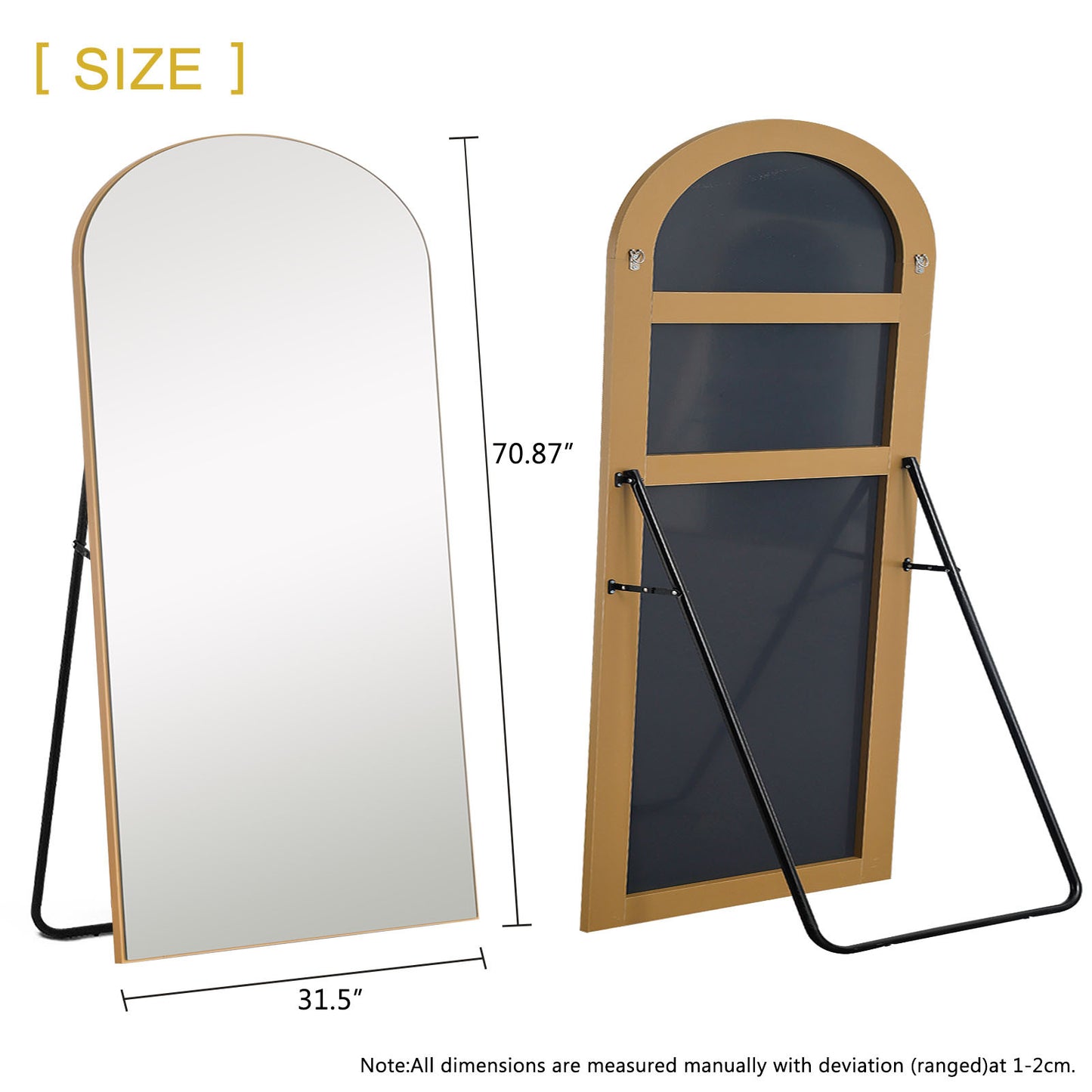 71" Gold Arch Wood Framed Freestanding Standing Mirror