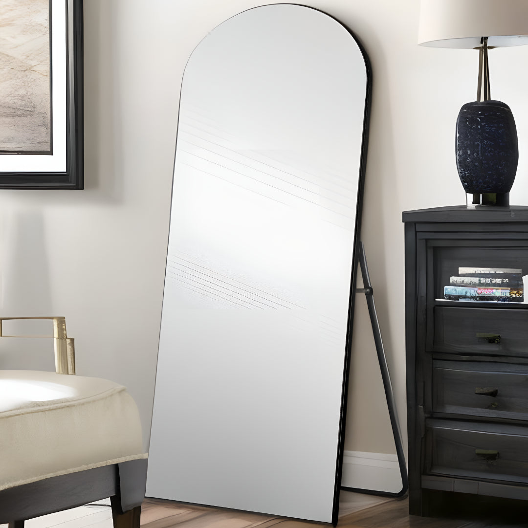 71" Black Arch Wood Framed Freestanding Standing Mirror