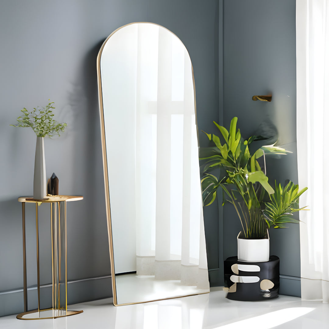 71" Gold Arch Wood Framed Freestanding Standing Mirror