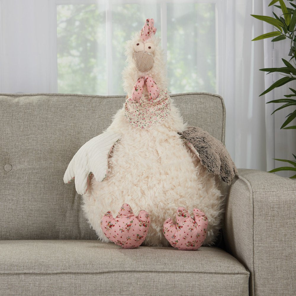 23" X 24" Ivory Novelty Chicken Handmade Polyester Throw Pillow HomeRoots