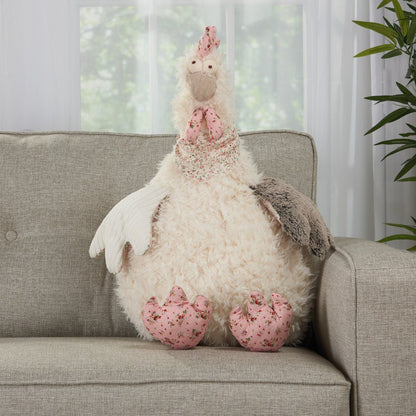 23" X 24" Ivory Novelty Chicken Handmade Polyester Throw Pillow HomeRoots