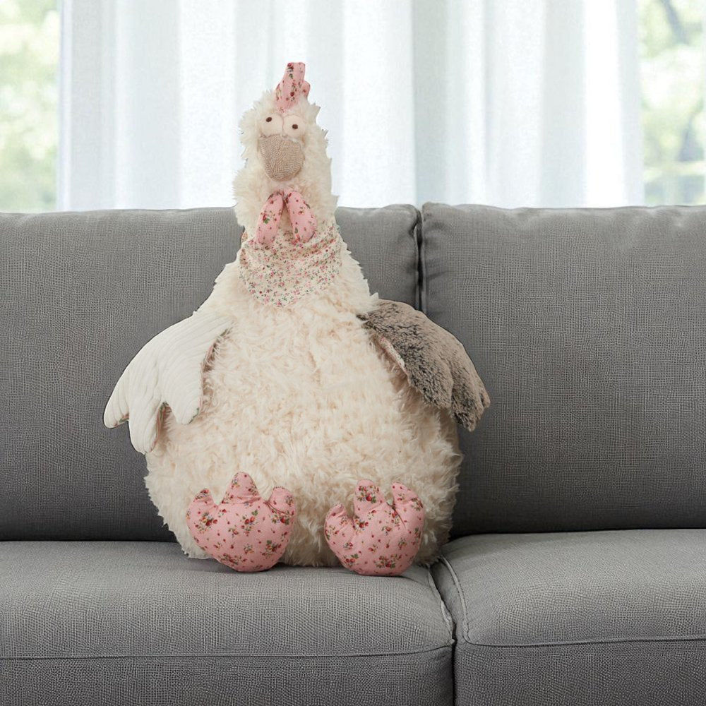 23" X 24" Ivory Novelty Chicken Handmade Polyester Throw Pillow HomeRoots