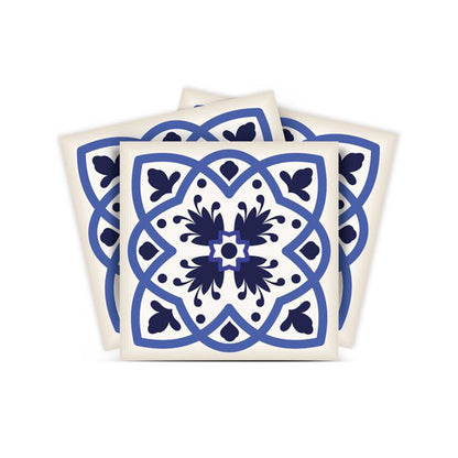 4" X 4" Blue And White Mosaic Peel And Stick Removable Tiles