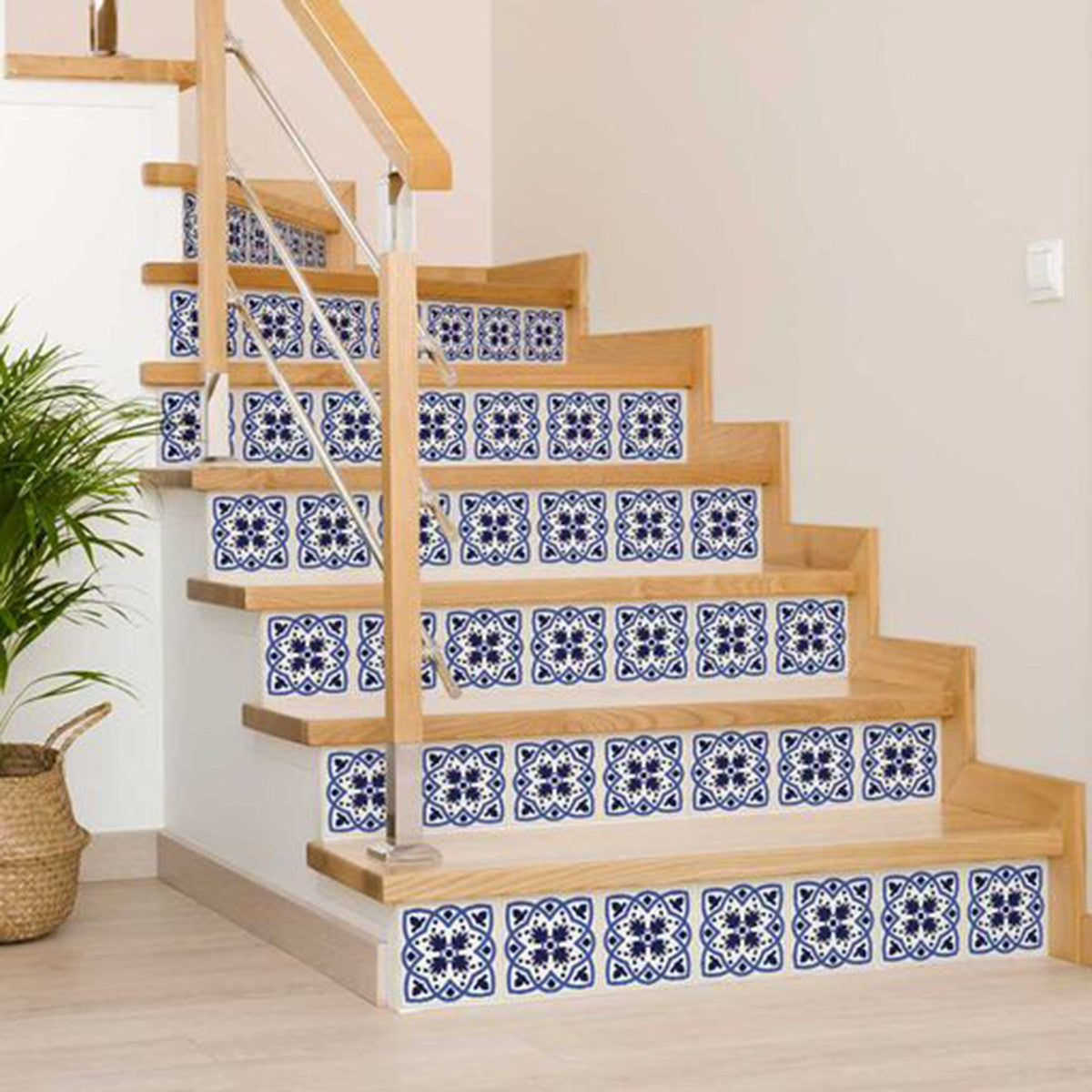 4" X 4" Blue And White Mosaic Peel And Stick Removable Tiles