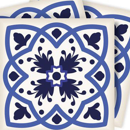 4" X 4" Blue And White Mosaic Peel And Stick Removable Tiles