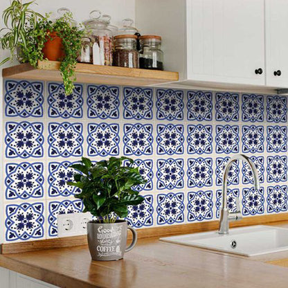 5" X 5" Blue And White Mosaic Peel And Stick Removable Tiles