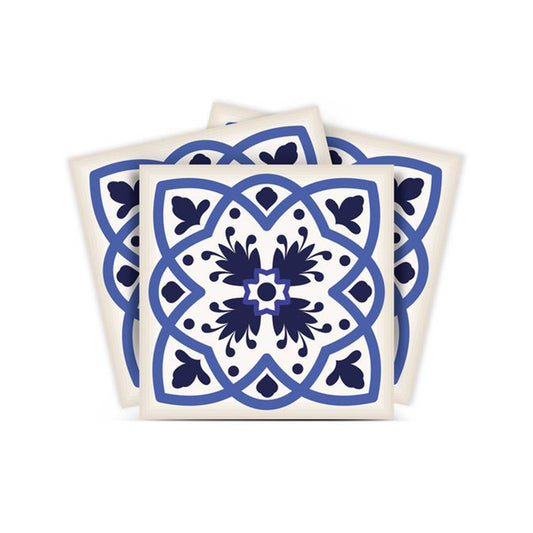 6" X 6" Blue And White Mosaic Peel And Stick Removable Tiles