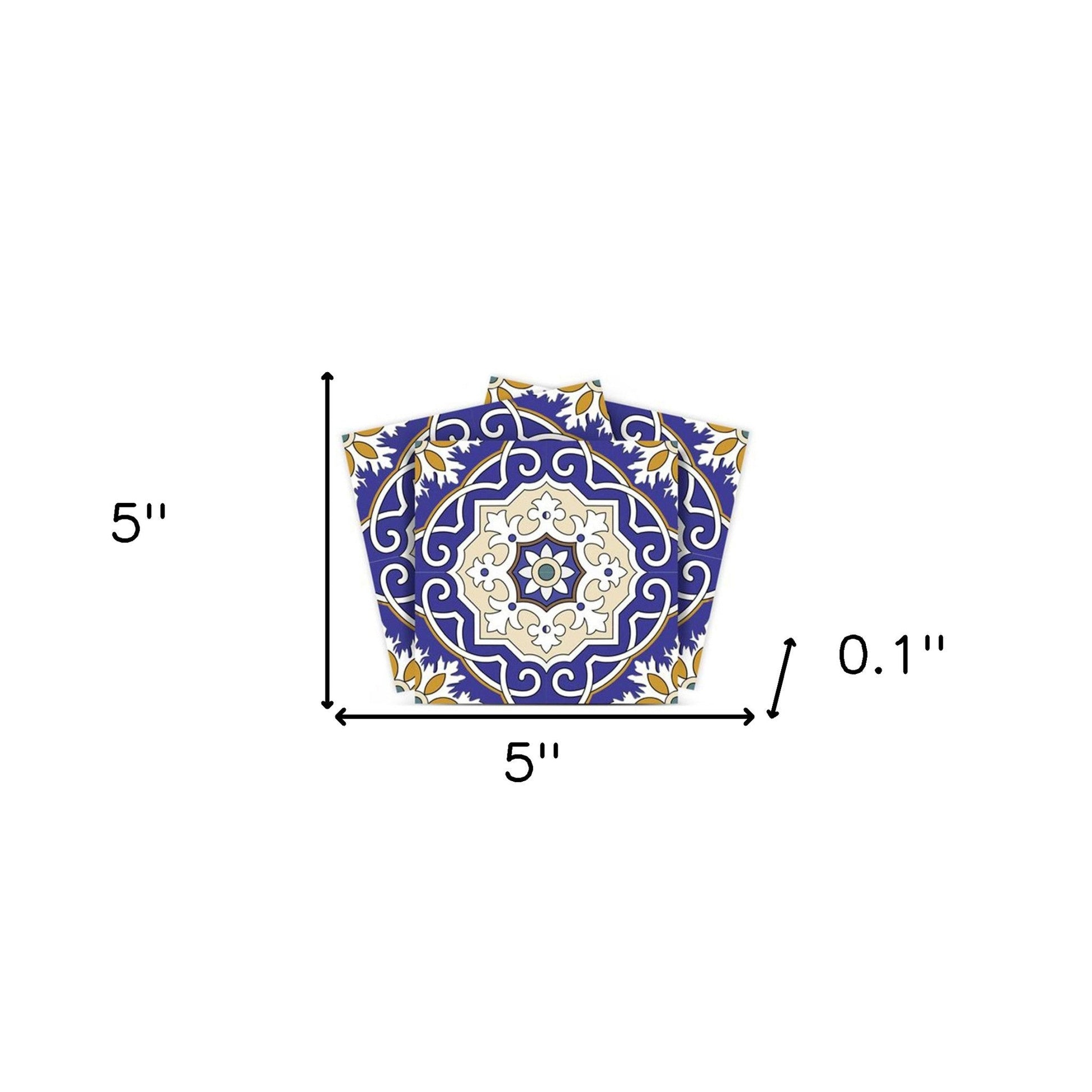 4" X 4" Blue White and Gold Mosaic Removable Tiles HomeRoots