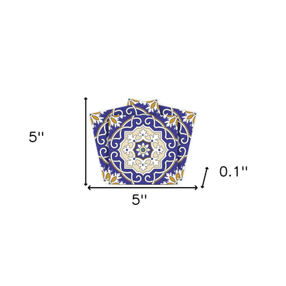 4" X 4" Blue White and Gold Mosaic Removable Tiles HomeRoots