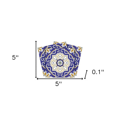 4" X 4" Blue White and Gold Mosaic Removable Tiles HomeRoots