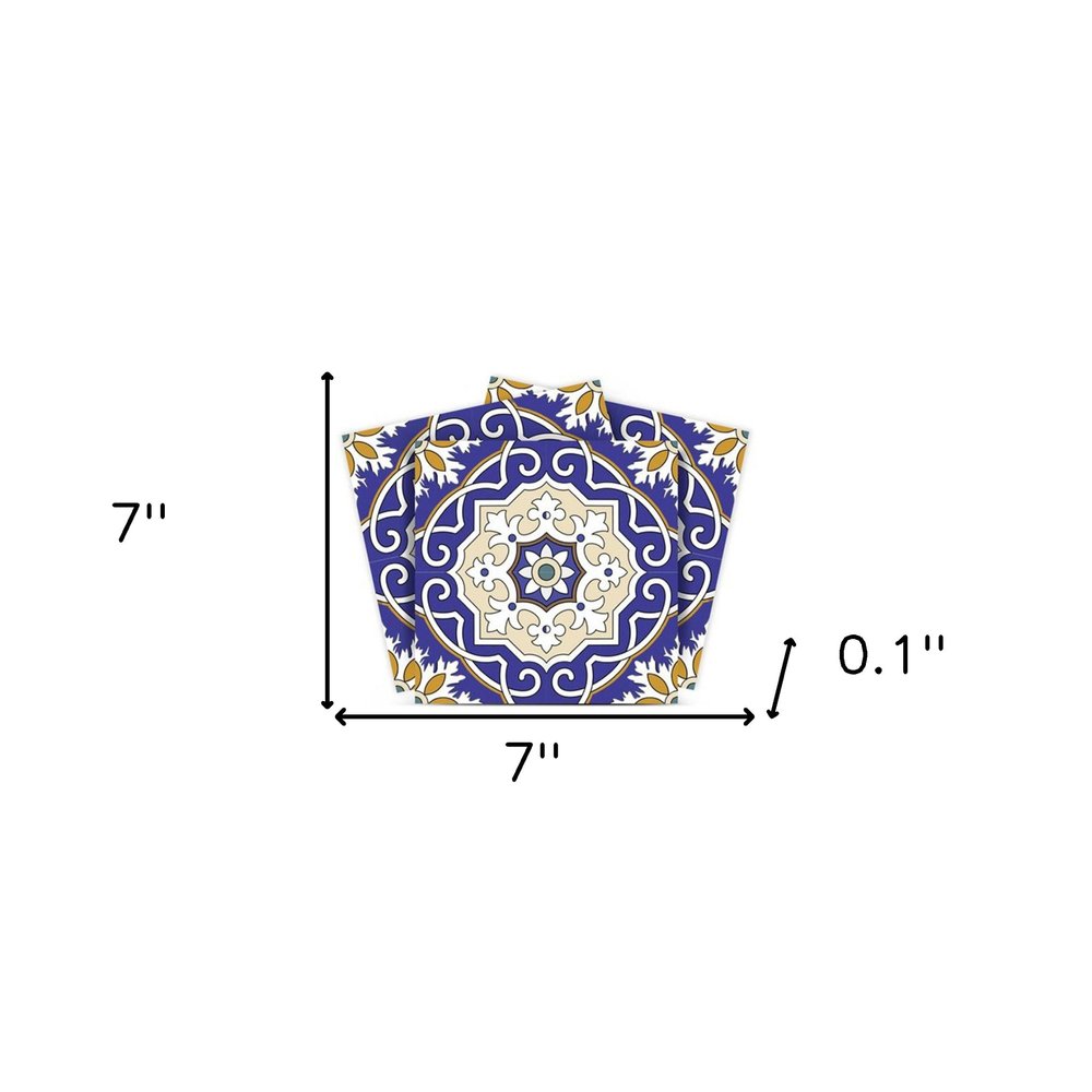 4" X 4" Blue White and Gold Mosaic Removable Tiles HomeRoots