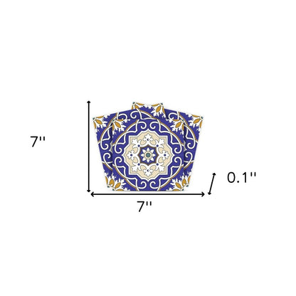 4" X 4" Blue White and Gold Mosaic Removable Tiles HomeRoots