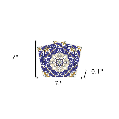 4" X 4" Blue White and Gold Mosaic Removable Tiles HomeRoots