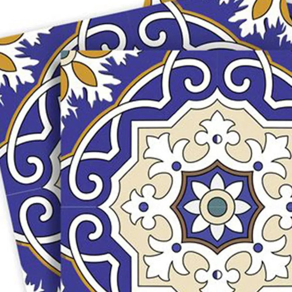 4" X 4" Blue White and Gold Mosaic Removable Tiles HomeRoots