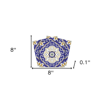 4" X 4" Blue White and Gold Mosaic Removable Tiles HomeRoots