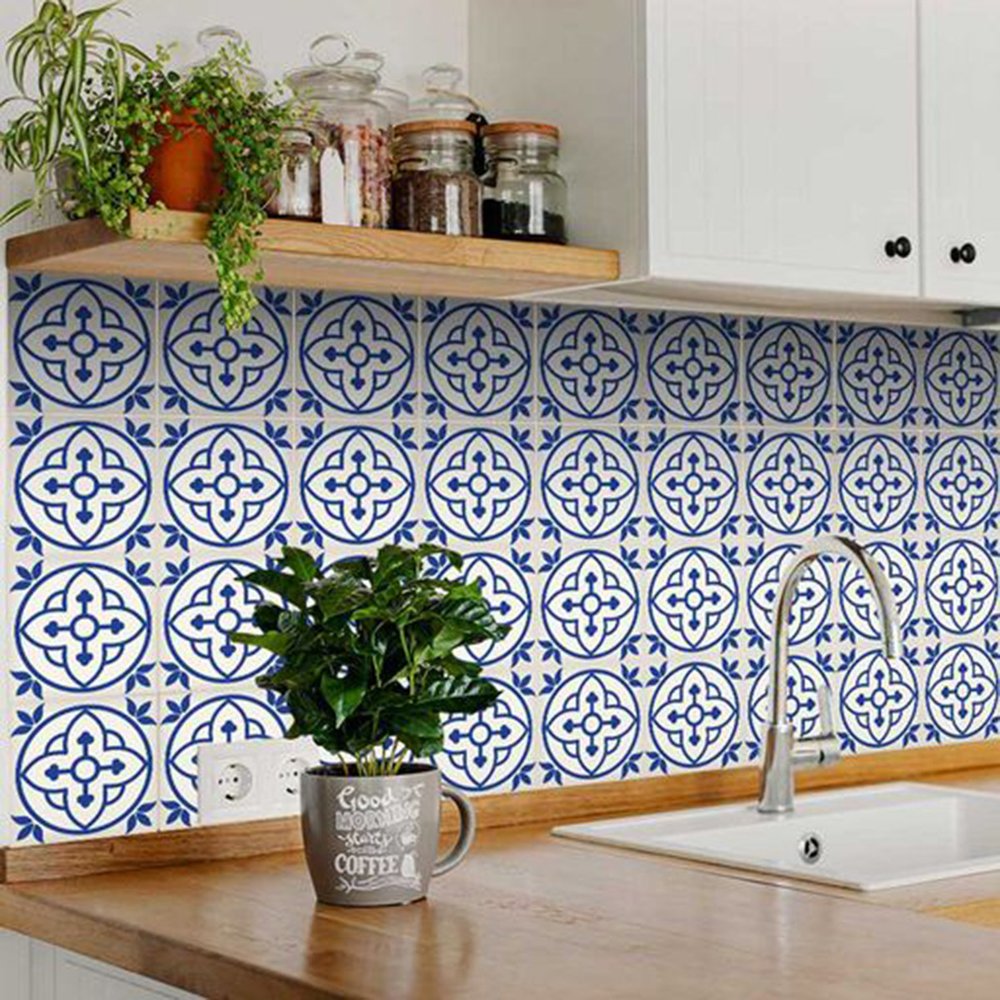 7" x 7" Blue And White Peel And Stick Removable Tiles HomeRoots
