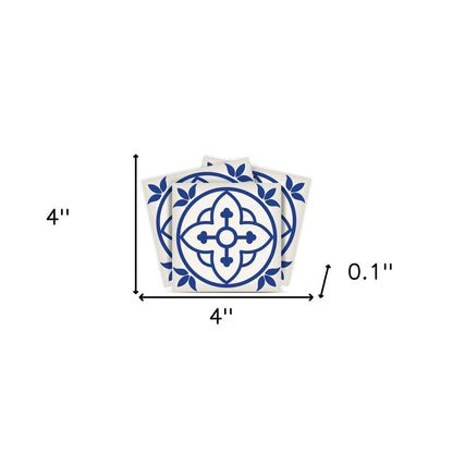 4" X 4" Tulipa Blue and White Peel and Stick Removable Tiles HomeRoots