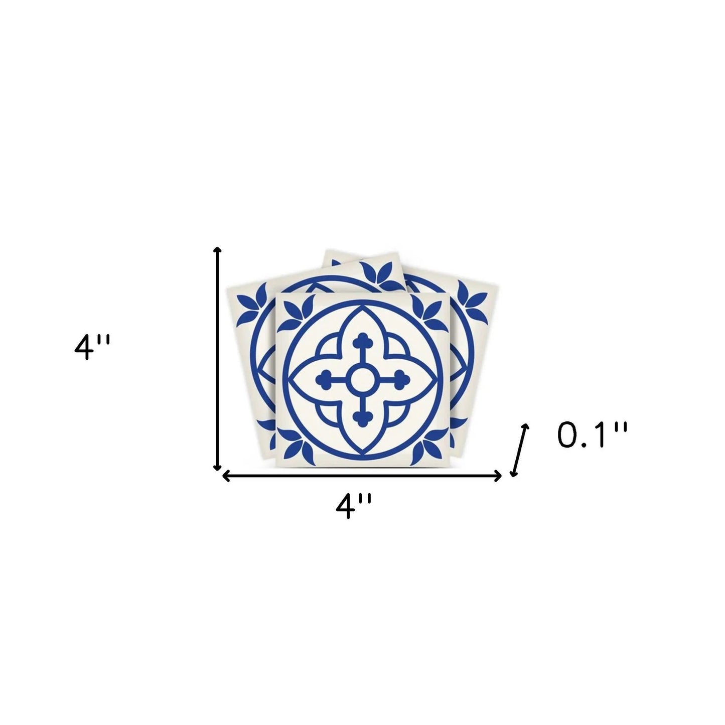 4" X 4" Tulipa Blue and White Peel and Stick Removable Tiles HomeRoots