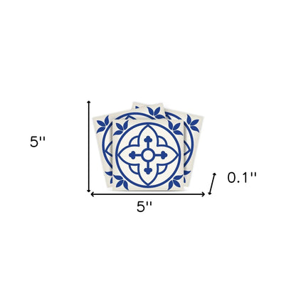 4" X 4" Tulipa Blue and White Peel and Stick Removable Tiles HomeRoots