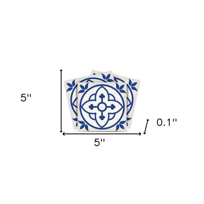 4" X 4" Tulipa Blue and White Peel and Stick Removable Tiles HomeRoots