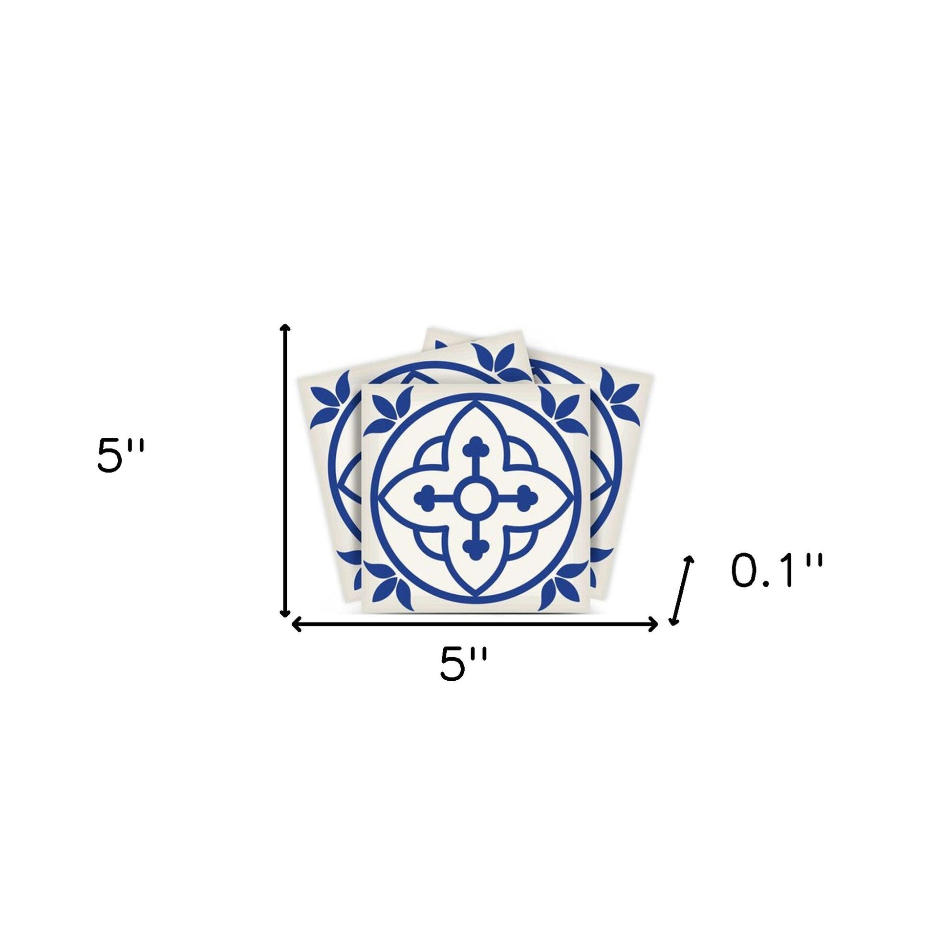 4" X 4" Tulipa Blue and White Peel and Stick Removable Tiles HomeRoots