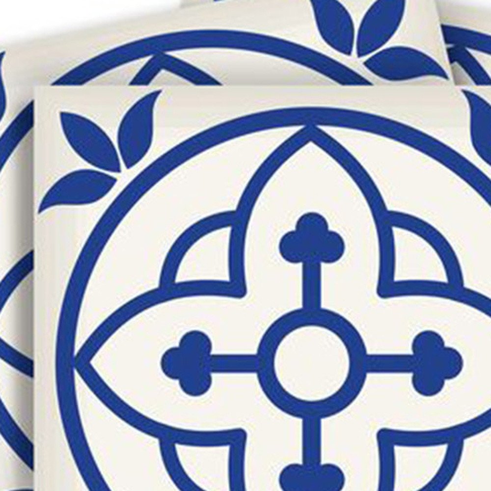 4" X 4" Tulipa Blue and White Peel and Stick Removable Tiles HomeRoots