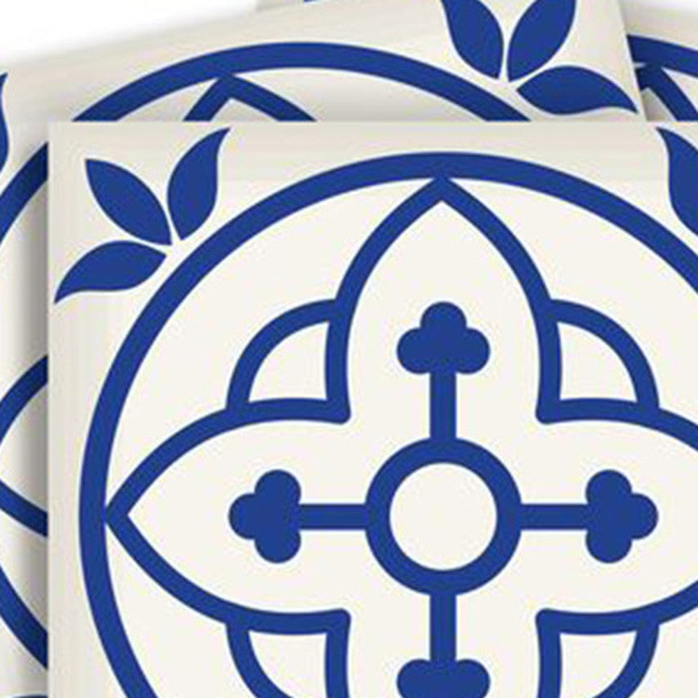 4" X 4" Tulipa Blue and White Peel and Stick Removable Tiles HomeRoots