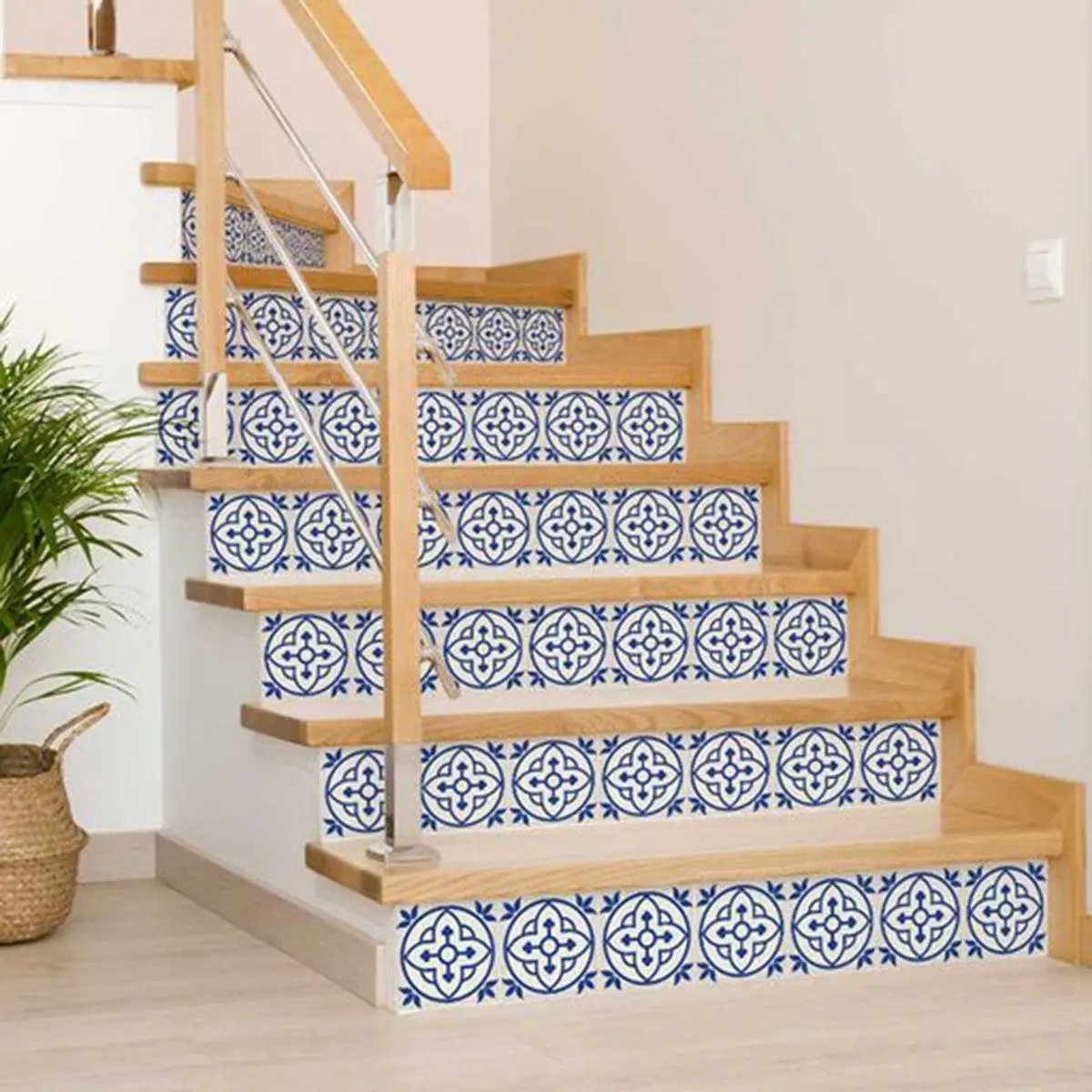 4" X 4" Tulipa Blue and White Peel and Stick Removable Tiles HomeRoots