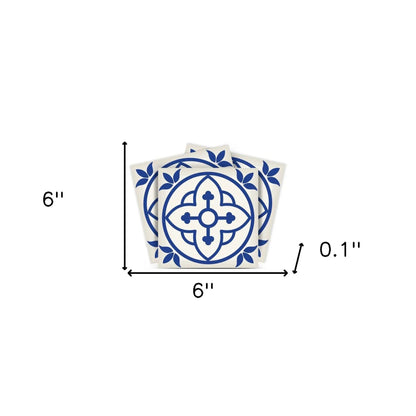 4" X 4" Tulipa Blue and White Peel and Stick Removable Tiles HomeRoots