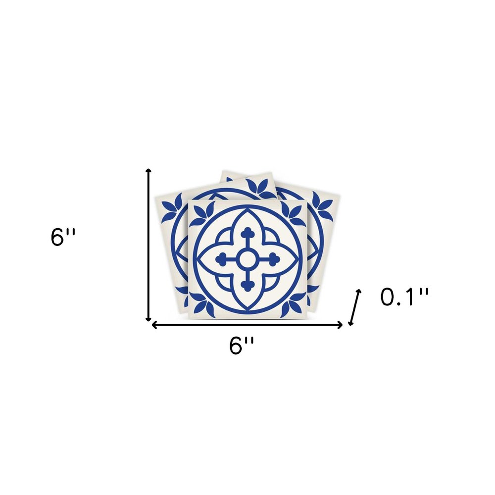 4" X 4" Tulipa Blue and White Peel and Stick Removable Tiles HomeRoots