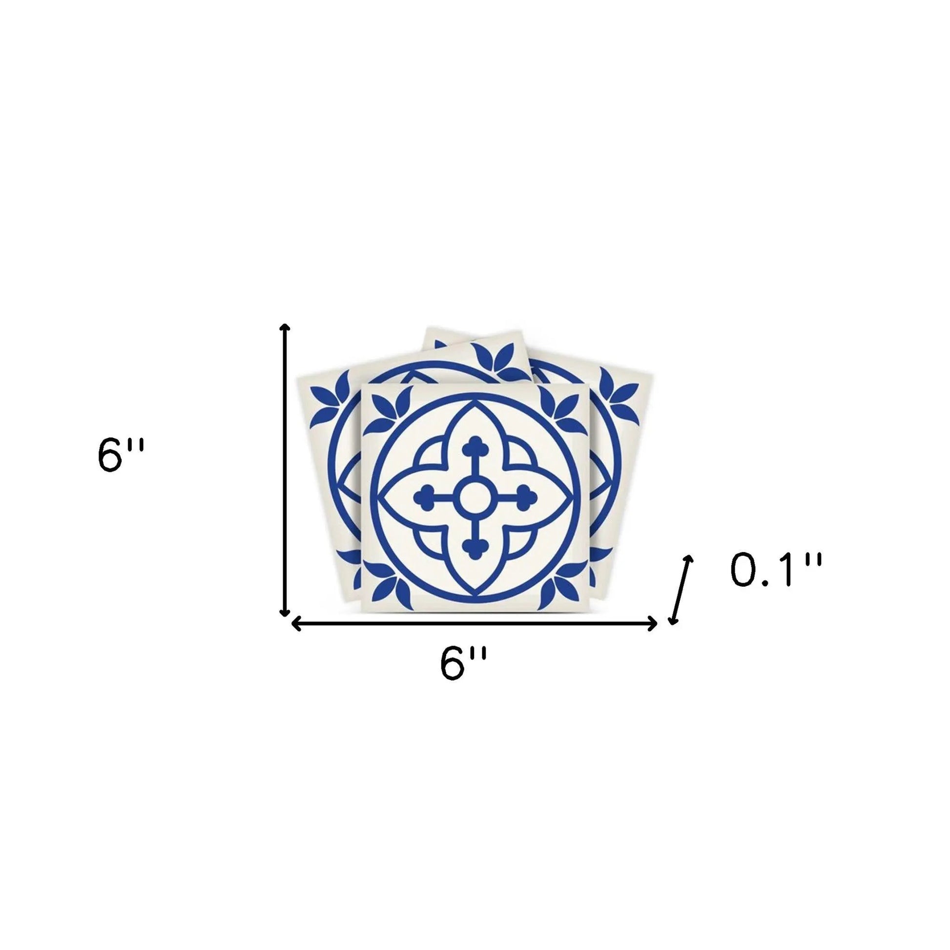 4" X 4" Tulipa Blue and White Peel and Stick Removable Tiles HomeRoots