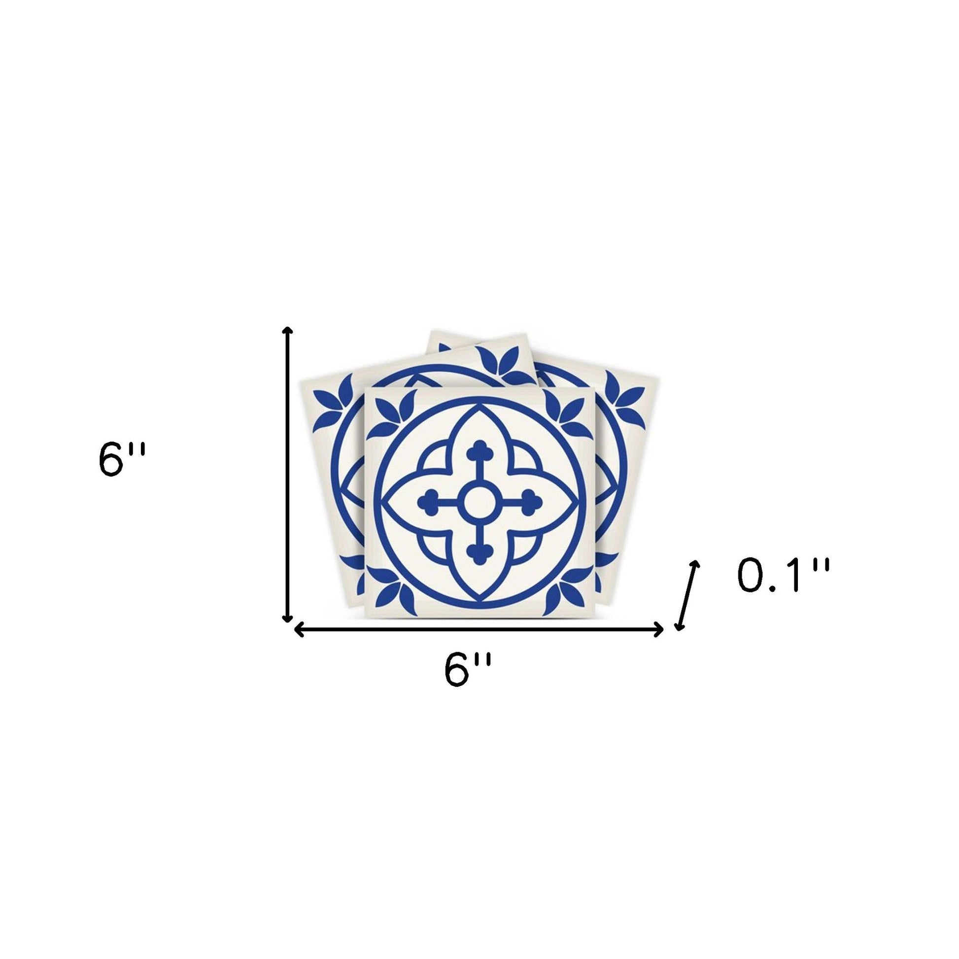 4" X 4" Tulipa Blue and White Peel and Stick Removable Tiles HomeRoots