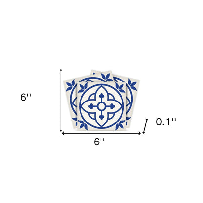 4" X 4" Tulipa Blue and White Peel and Stick Removable Tiles HomeRoots