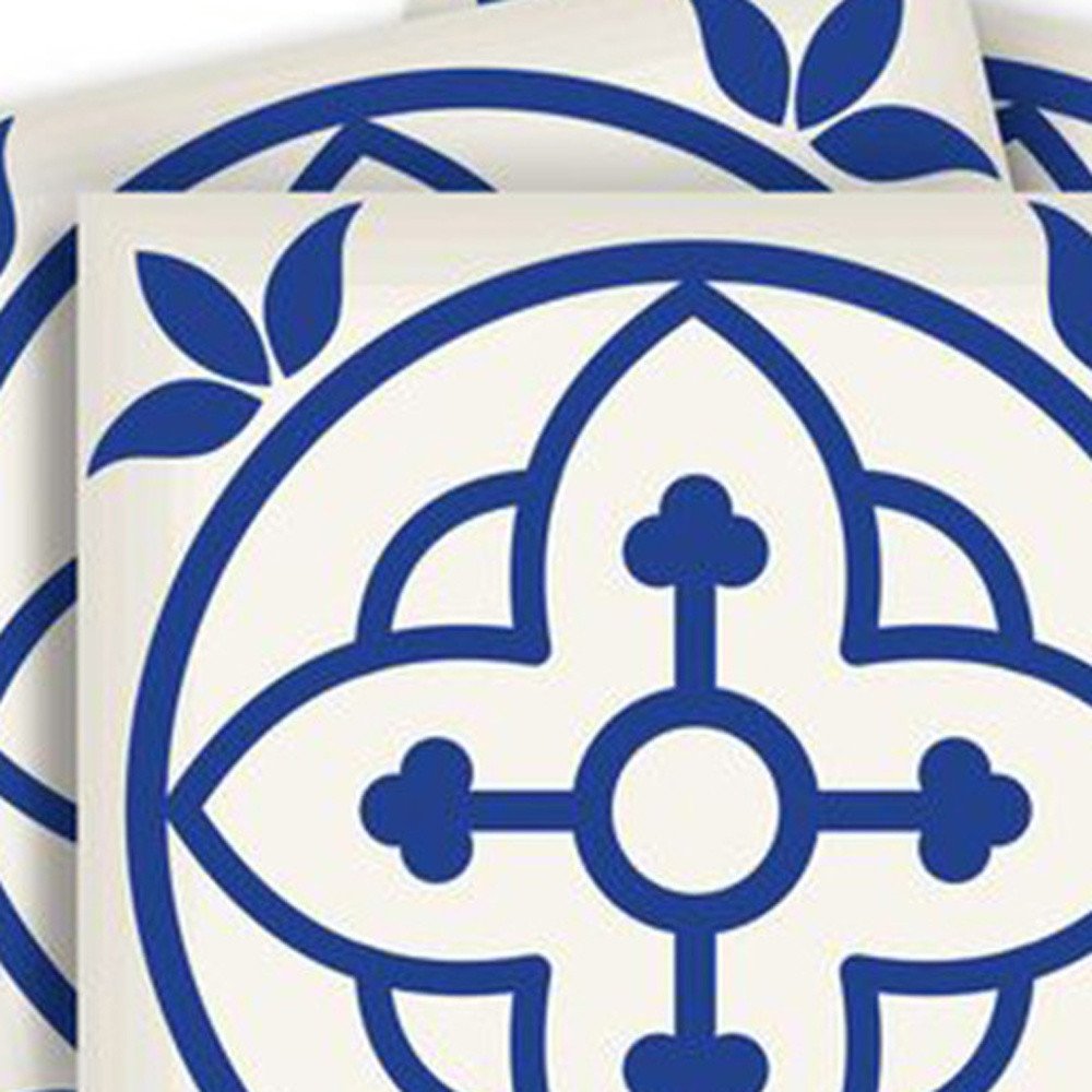 4" X 4" Tulipa Blue and White Peel and Stick Removable Tiles HomeRoots