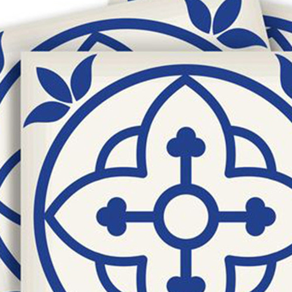 4" X 4" Tulipa Blue and White Peel and Stick Removable Tiles HomeRoots