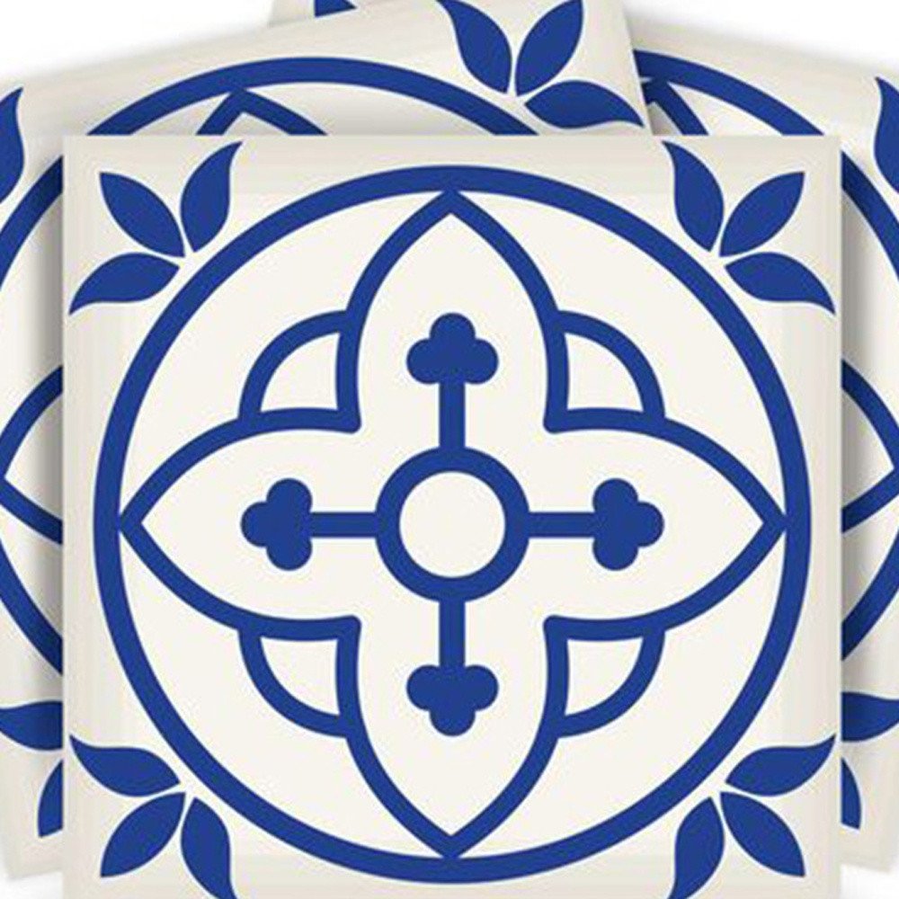 4" X 4" Tulipa Blue and White Peel and Stick Removable Tiles HomeRoots