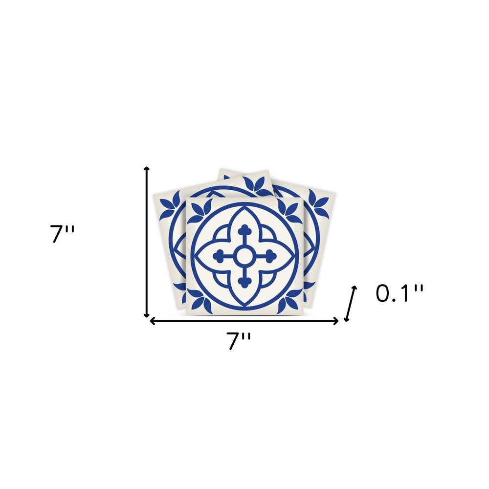 4" X 4" Tulipa Blue and White Peel and Stick Removable Tiles HomeRoots