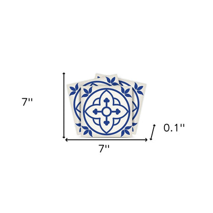 4" X 4" Tulipa Blue and White Peel and Stick Removable Tiles HomeRoots